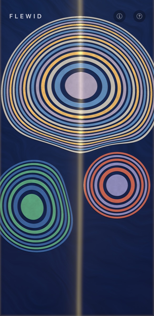 Three ringed pigment blooms on the deep navy water of Flewid's NIGHT bath, the gold reading light crossing their boundaries.